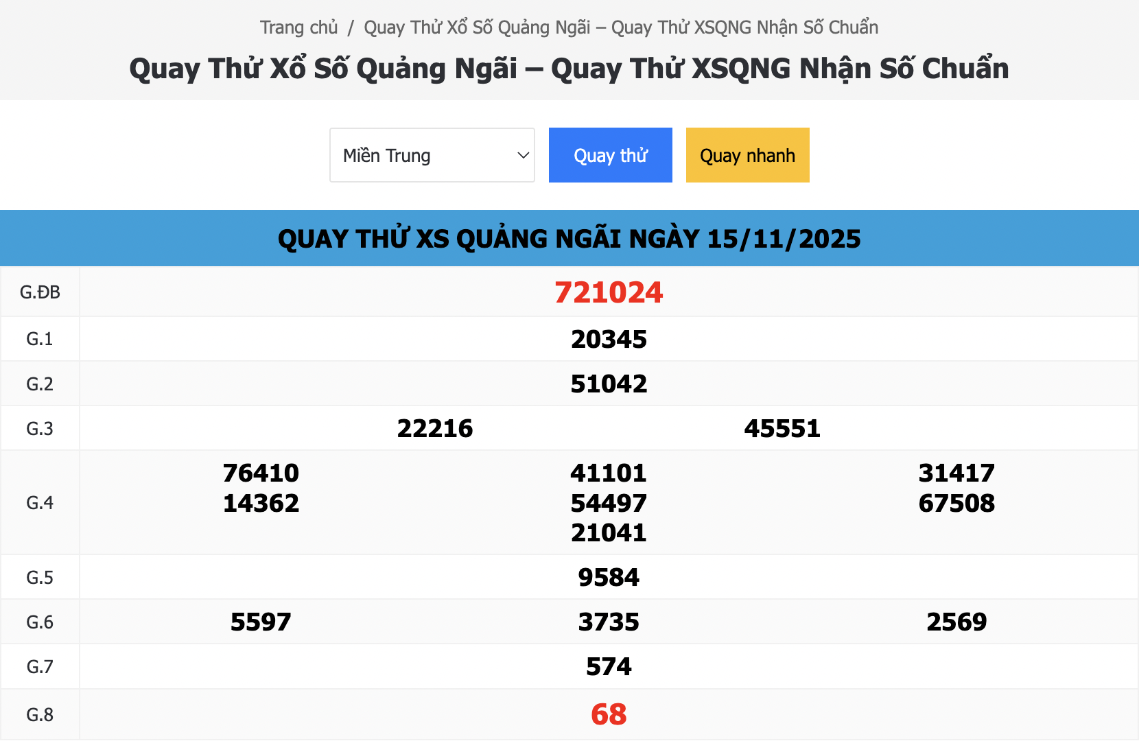 Quay thử xổ số Quảng Ngãi ngày 15/11/2025
