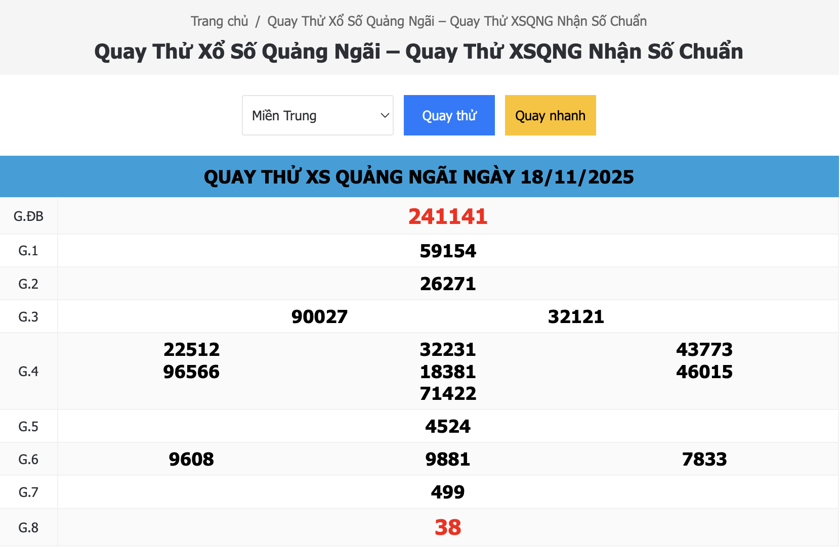 Kết Quả Quay Thử Xổ Số Quảng Ngãi Ngày 18/11/2025